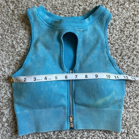 🦋 Blue Ribbed Keyhole Zipper Sports Bra Workout Activewear Athletic Small - Picture 6 of 6